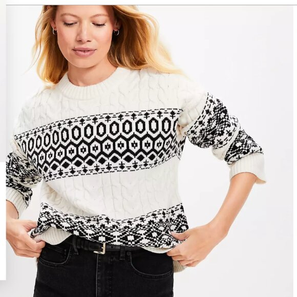 LOFT Sweaters - LOFT Striped Fair Isle Cable Sweater Size Medium NWT